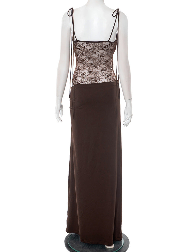 Alluring Burgundy Lace Maxi Dress