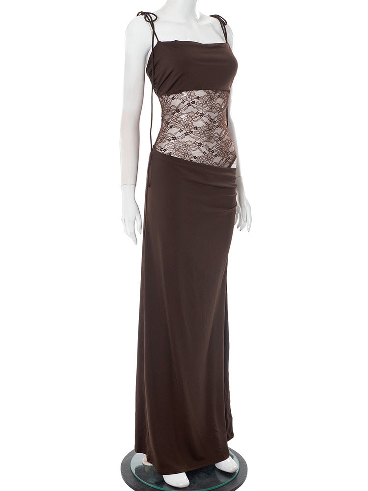 Alluring Burgundy Lace Maxi Dress
