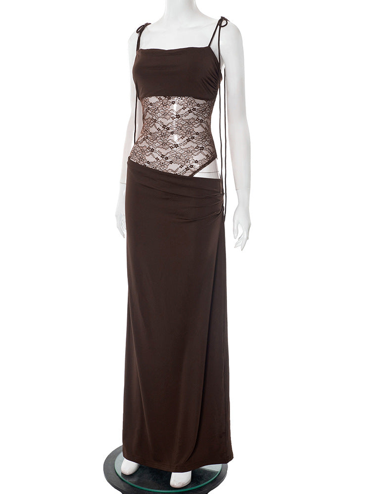 Alluring Burgundy Lace Maxi Dress