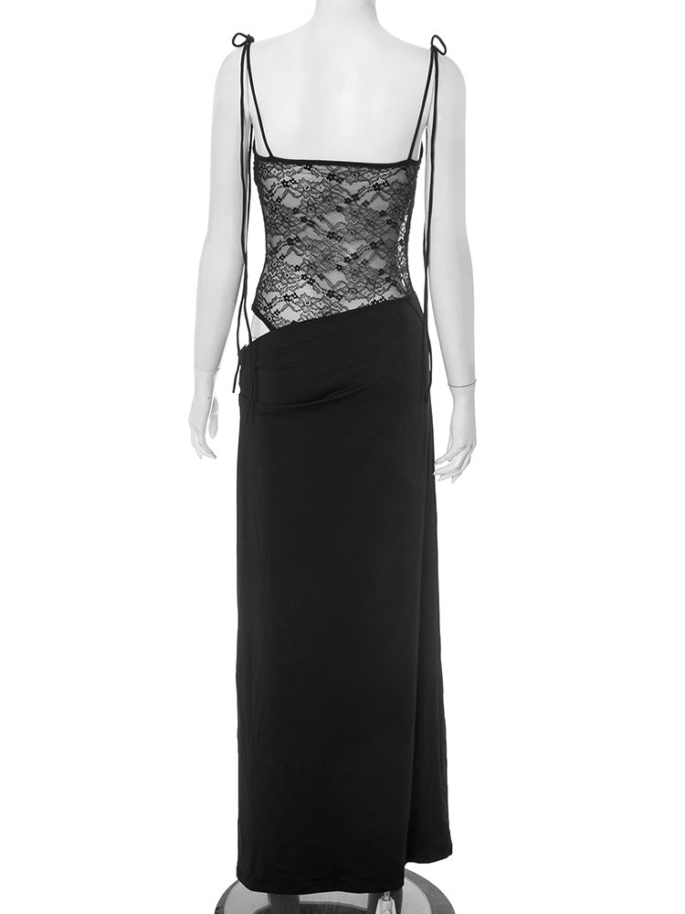 Alluring Burgundy Lace Maxi Dress