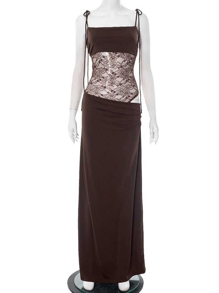 Alluring Burgundy Lace Maxi Dress