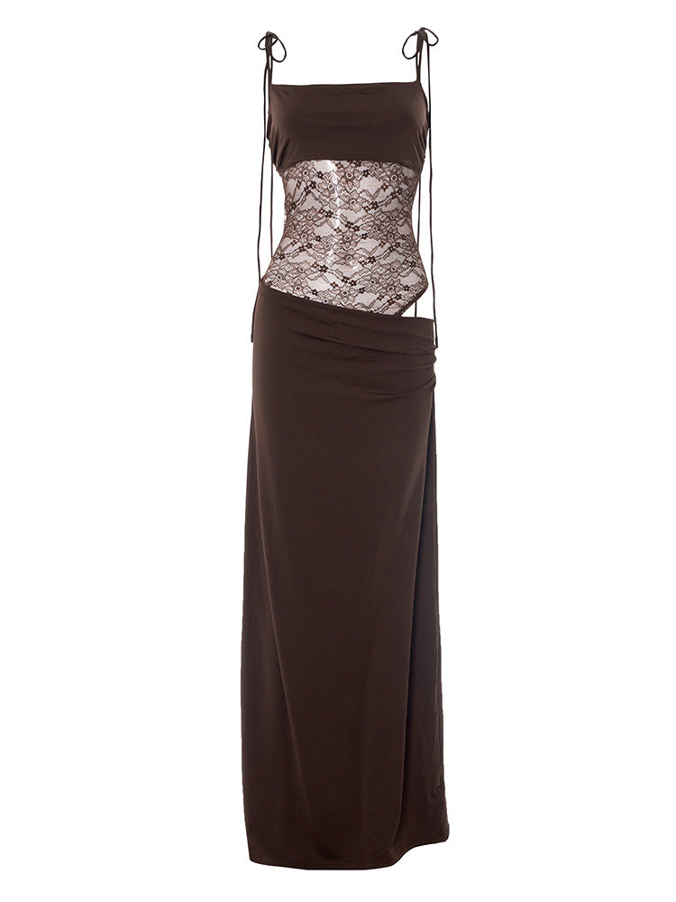 Alluring Burgundy Lace Maxi Dress