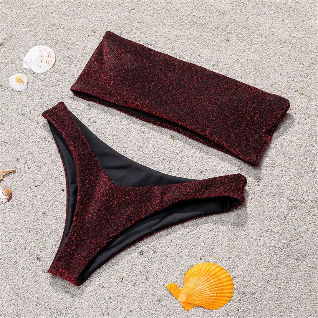 Golden Wave Bikini - Metallic Bandeau Set