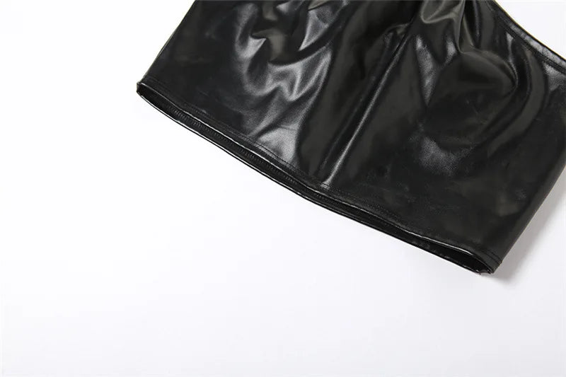 Obsidian Twist Top - Halter Leather Crop