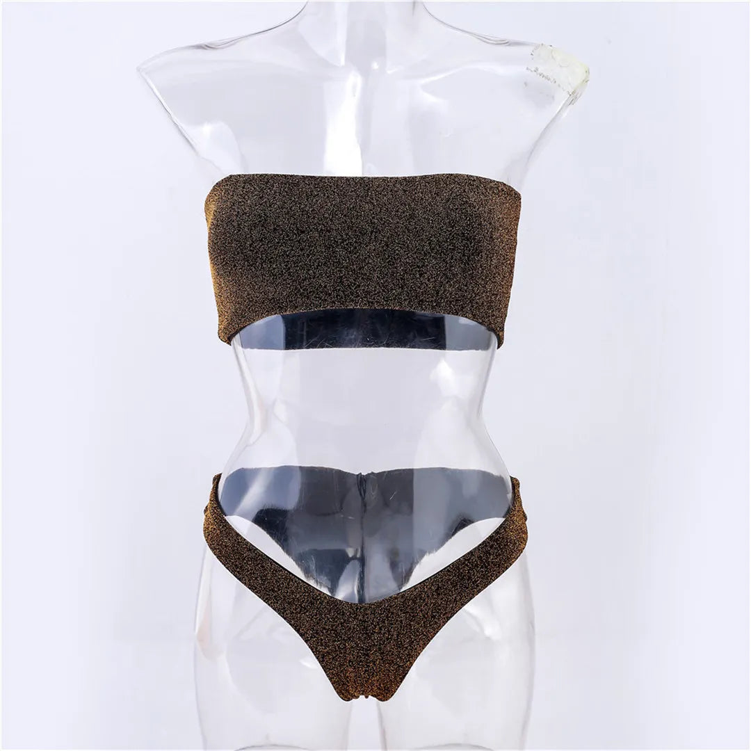 Golden Wave Bikini - Metallic Bandeau Set