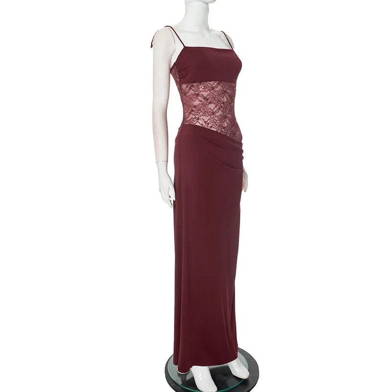 Alluring Burgundy Lace Maxi Dress