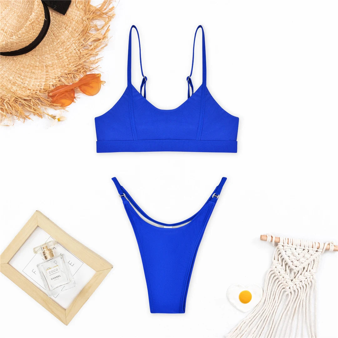 S - XL New Sexy High Leg Cut Bikini Women Swimwear Female Swimsuit Two-pieces Bikini set Bather Padded Bathing Suit Swim V5288