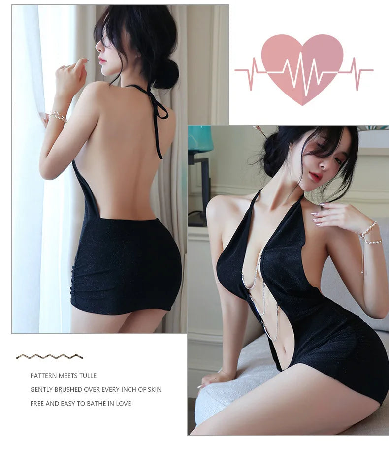 Seductive Black Slash Neck Dress