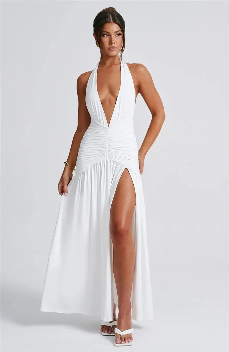 Vixen Slit Gown - Deep V-Neck Maxi