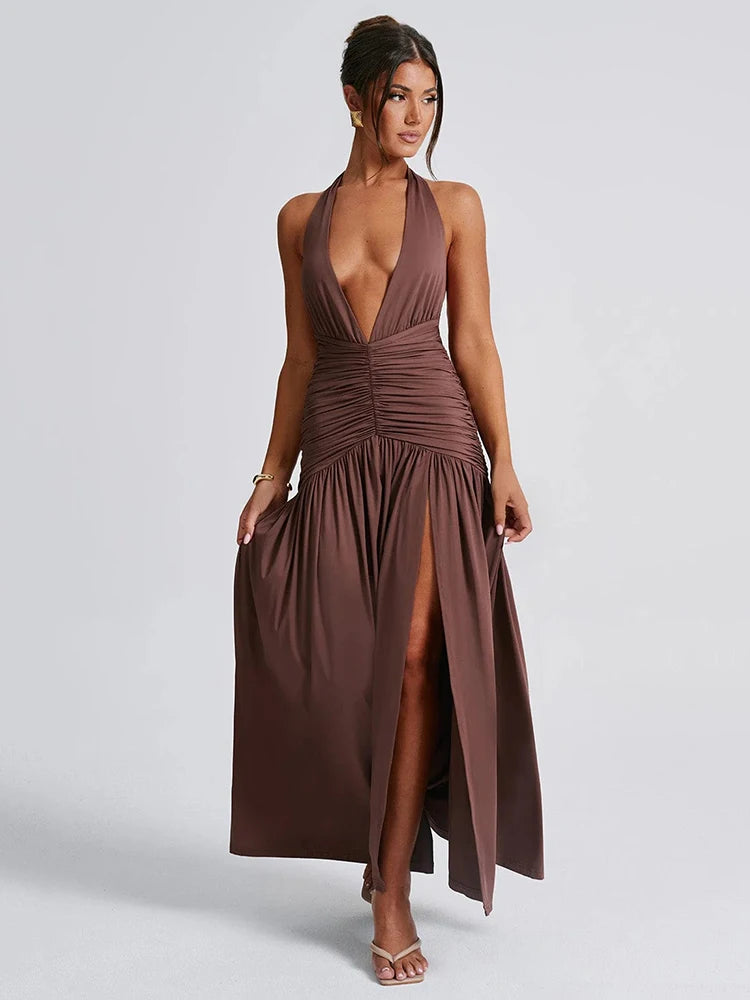 Vixen Slit Gown - Deep V-Neck Maxi