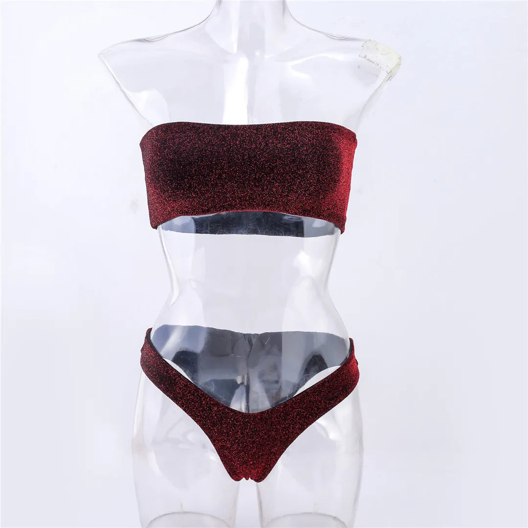 Golden Wave Bikini - Metallic Bandeau Set