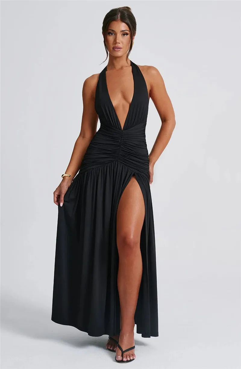 Vixen Slit Gown - Deep V-Neck Maxi