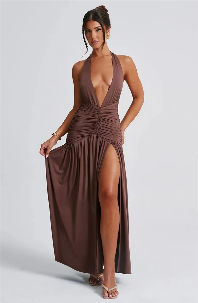 Vixen Slit Gown - Deep V-Neck Maxi