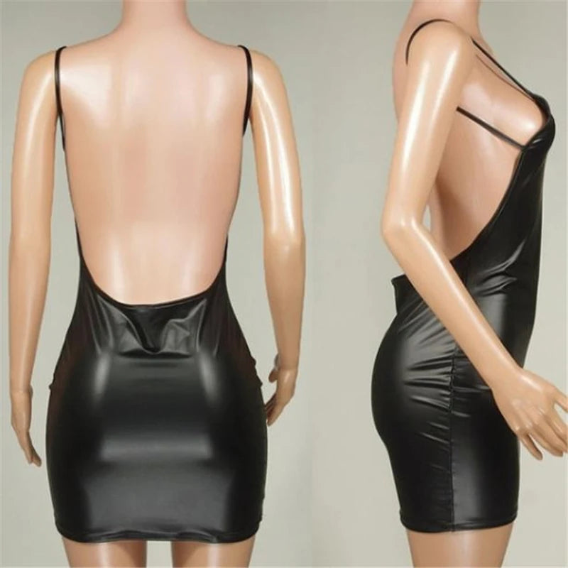 Midnight Leather Bodysuit - Open Back Sexy