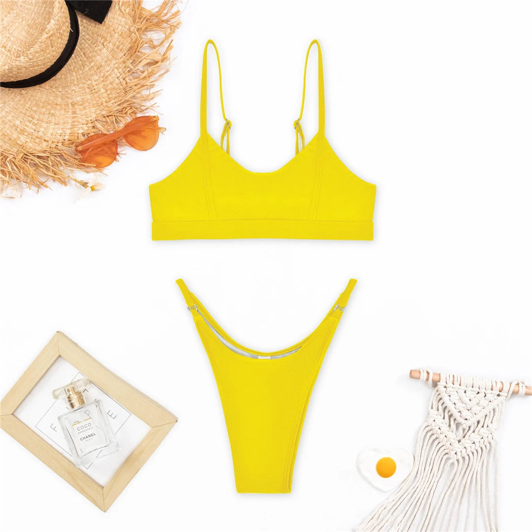 S - XL New Sexy High Leg Cut Bikini Women Swimwear Female Swimsuit Two-pieces Bikini set Bather Padded Bathing Suit Swim V5288