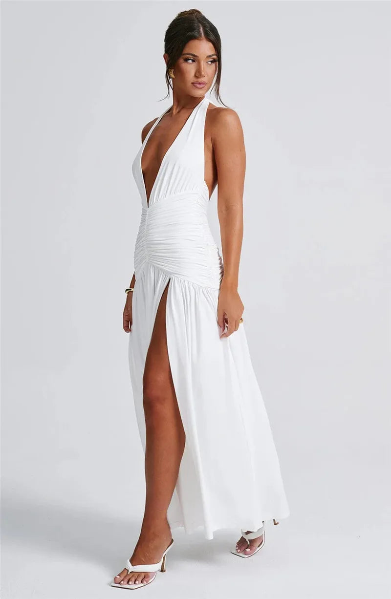 Vixen Slit Gown - Deep V-Neck Maxi