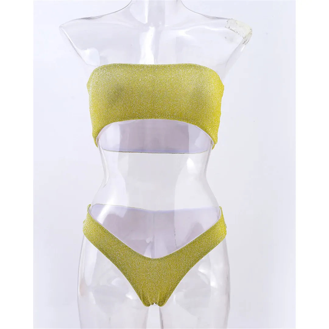Golden Wave Bikini - Metallic Bandeau Set