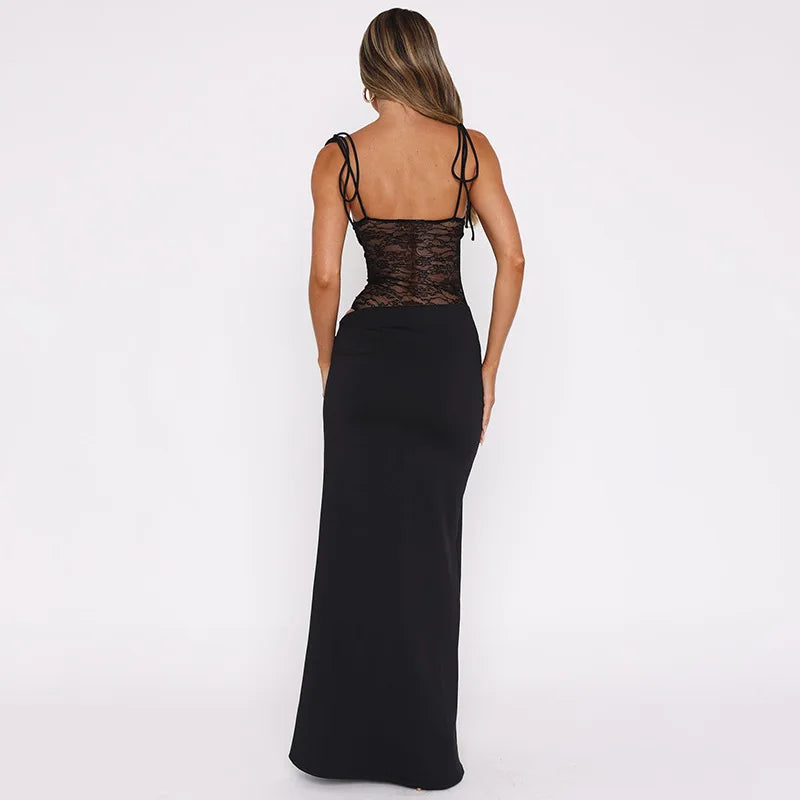 Alluring Burgundy Lace Maxi Dress