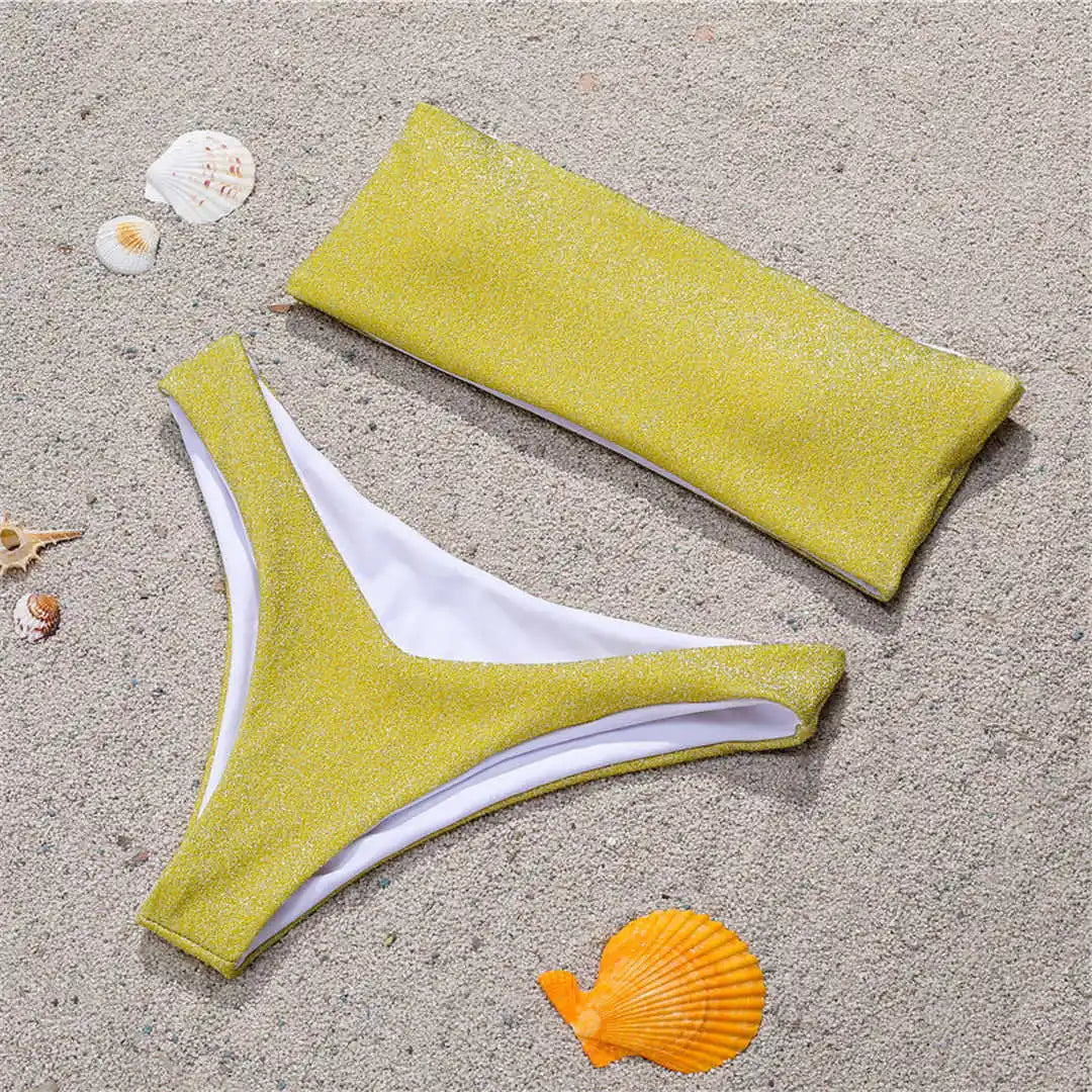 Golden Wave Bikini - Metallic Bandeau Set