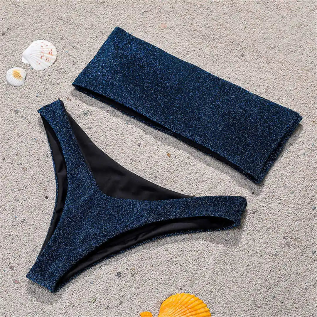 Golden Wave Bikini - Metallic Bandeau Set