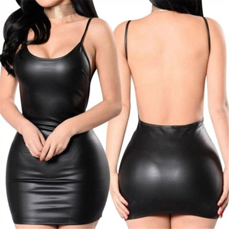 Midnight Leather Bodysuit - Open Back Sexy