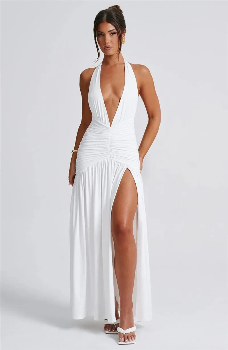 Vixen Slit Gown - Deep V-Neck Maxi