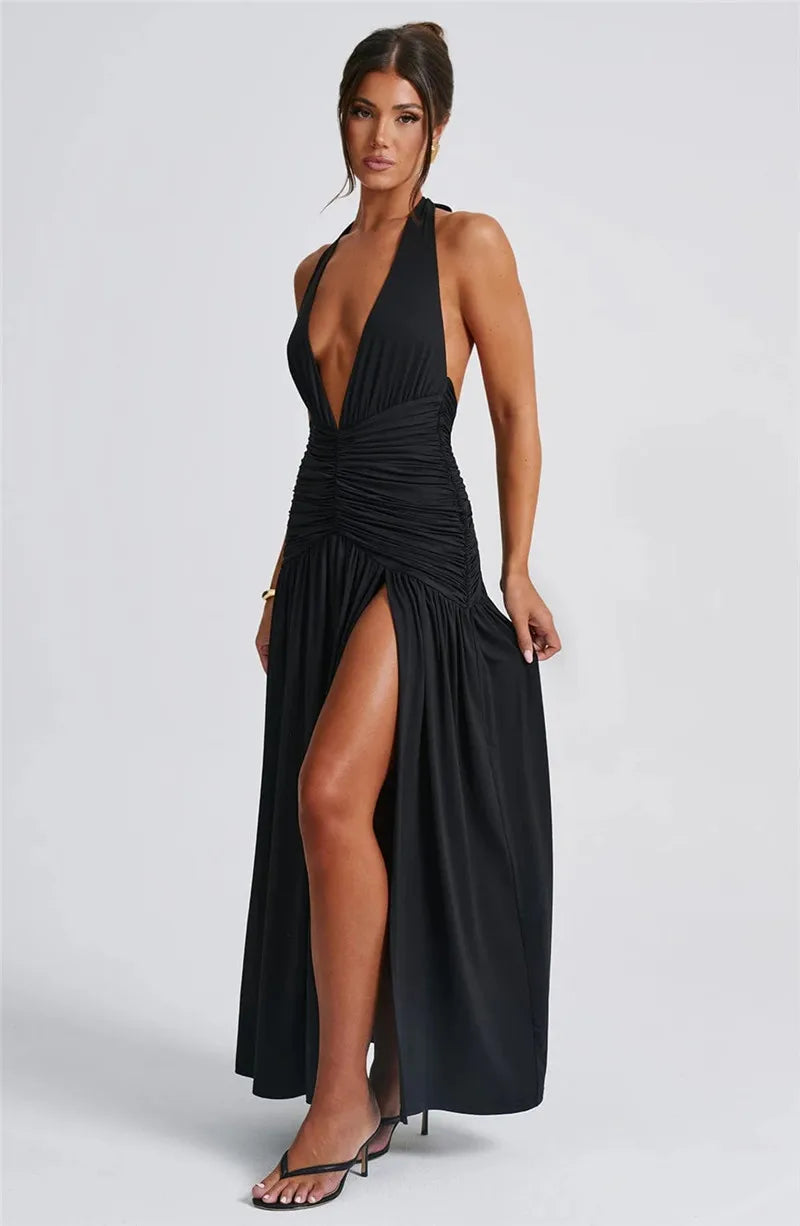 Vixen Slit Gown - Deep V-Neck Maxi