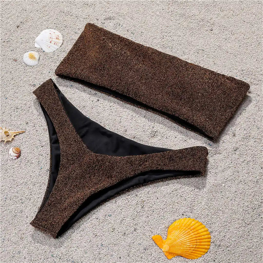 Golden Wave Bikini - Metallic Bandeau Set