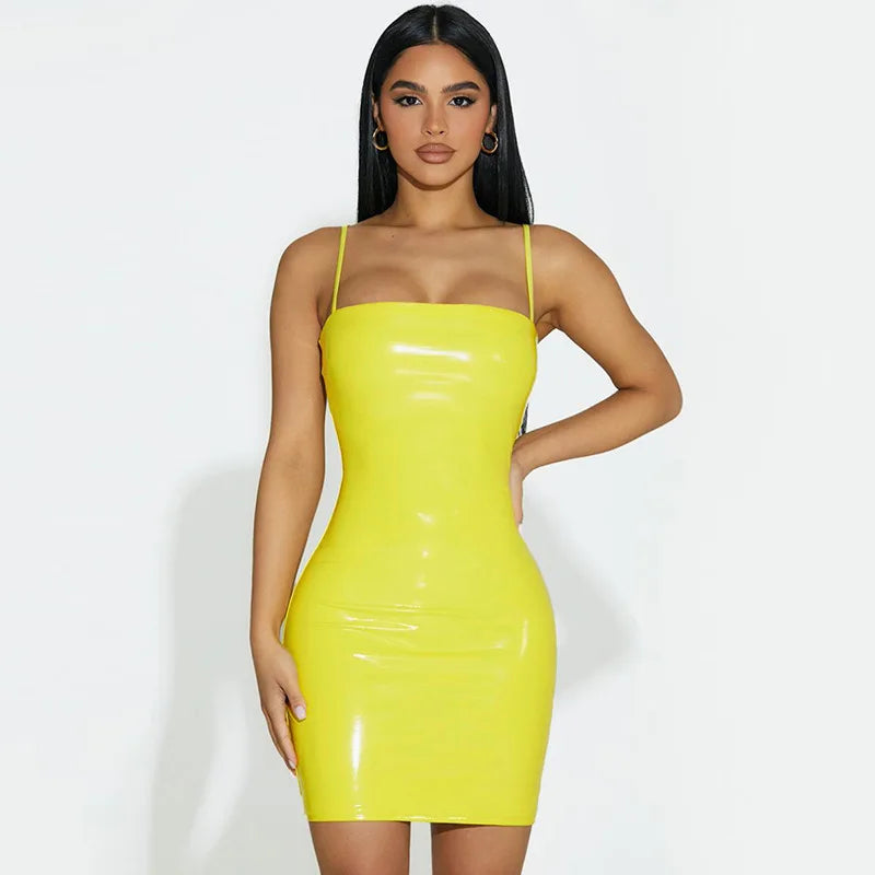 Vibrant Yellow Patent Mini Dress