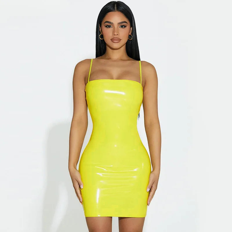 Vibrant Yellow Patent Mini Dress