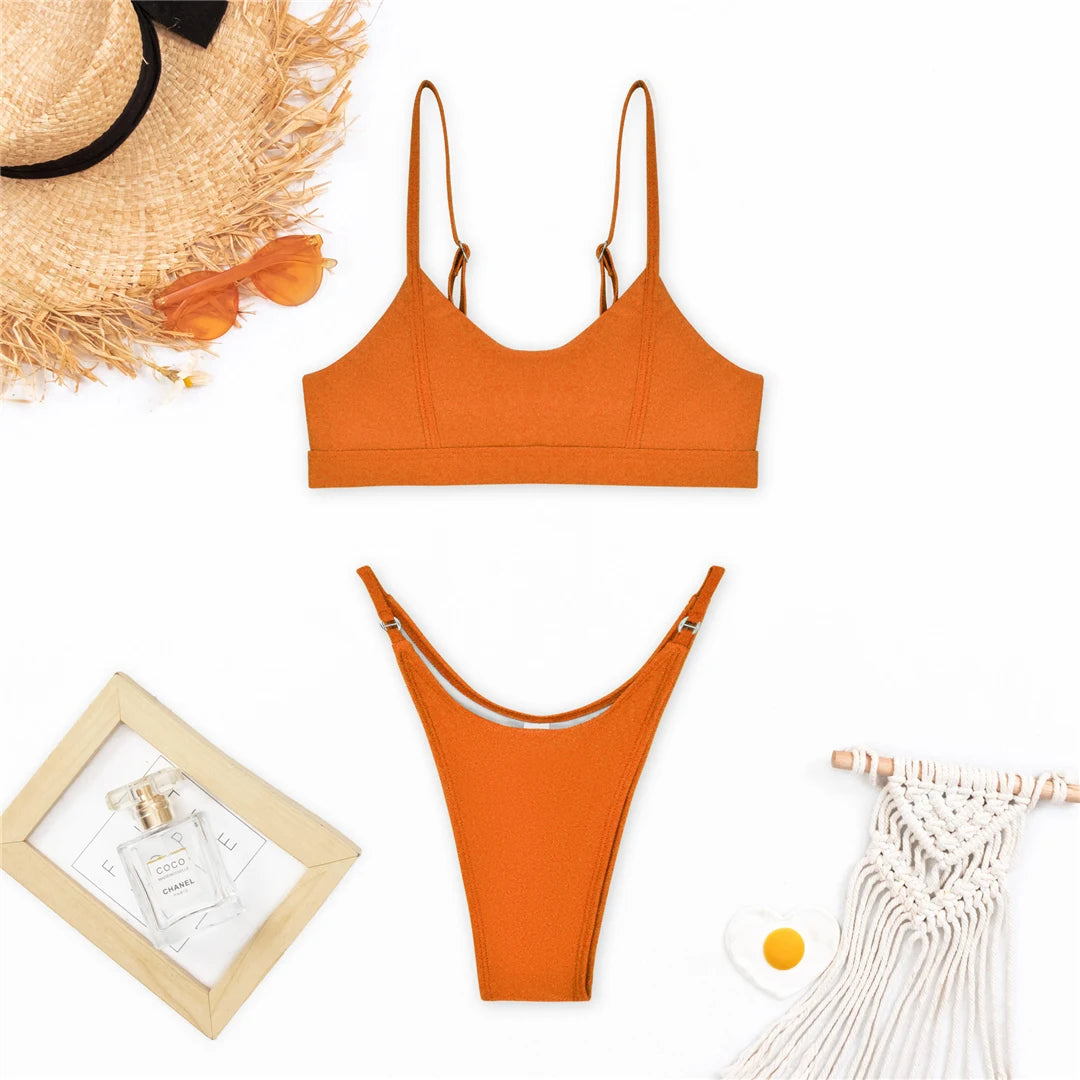 S - XL New Sexy High Leg Cut Bikini Women Swimwear Female Swimsuit Two-pieces Bikini set Bather Padded Bathing Suit Swim V5288