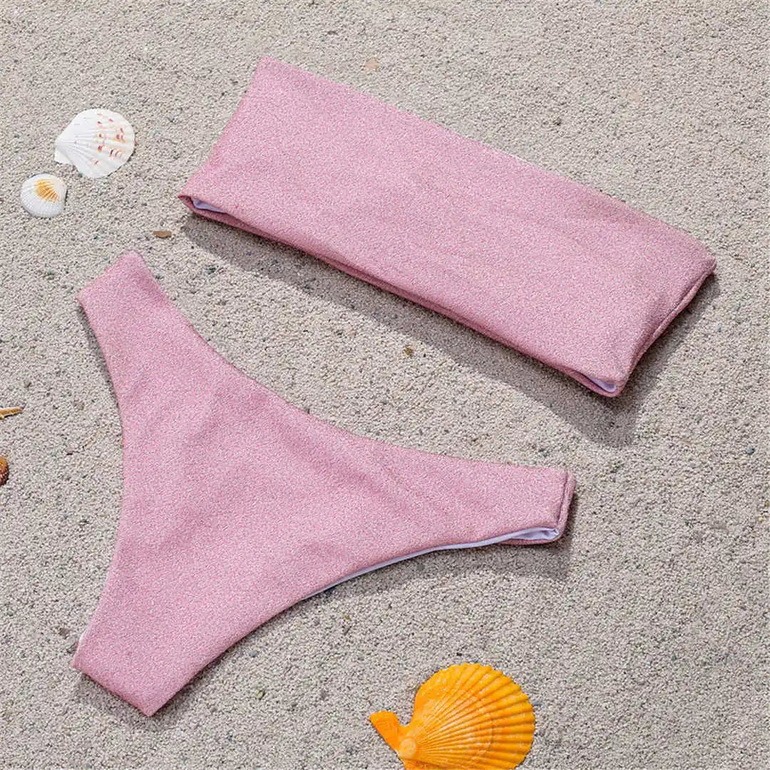 Golden Wave Bikini - Metallic Bandeau Set