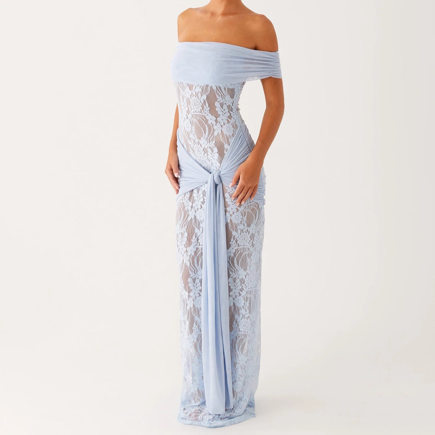 Elegant Off-Shoulder Lace Maxi Dress