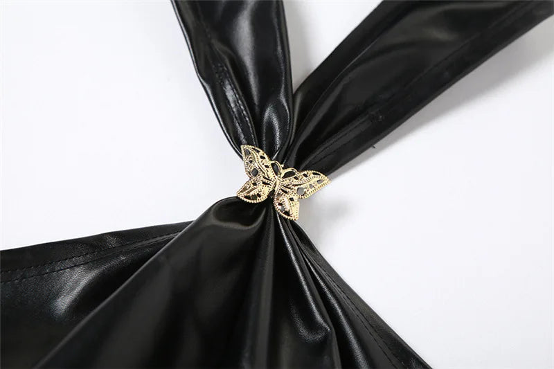 Obsidian Twist Top - Halter Leather Crop