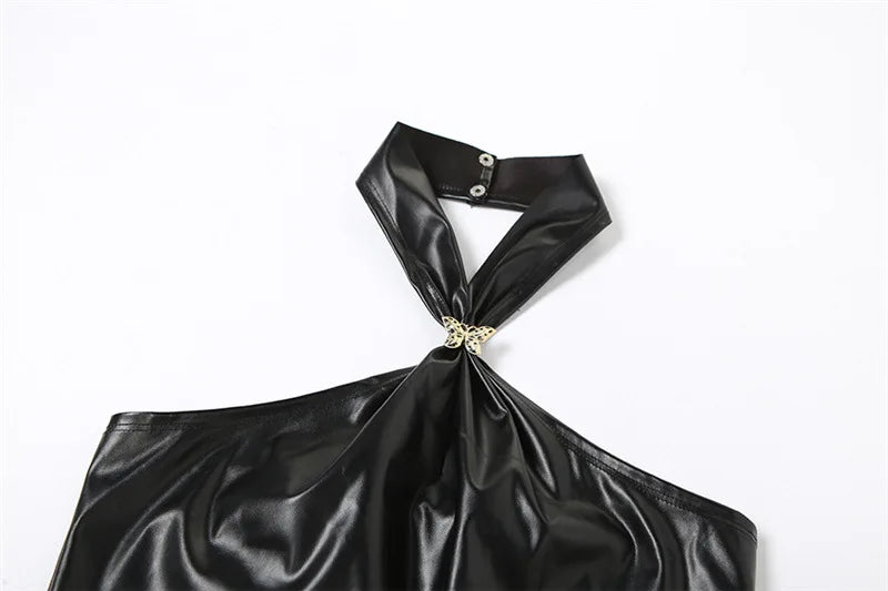 Obsidian Twist Top - Halter Leather Crop