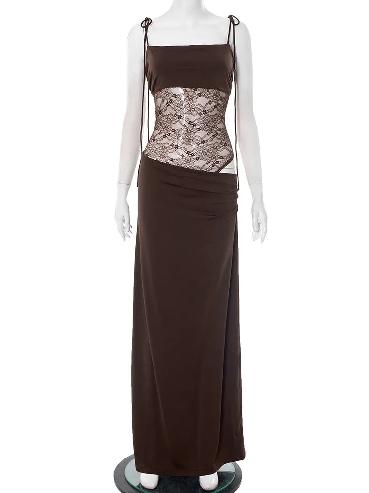 Alluring Burgundy Lace Maxi Dress
