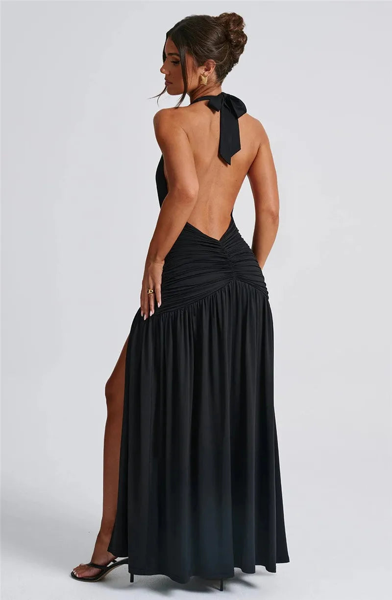 Vixen Slit Gown - Deep V-Neck Maxi