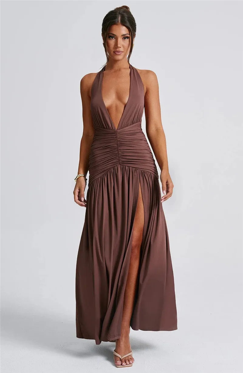 Vixen Slit Gown - Deep V-Neck Maxi