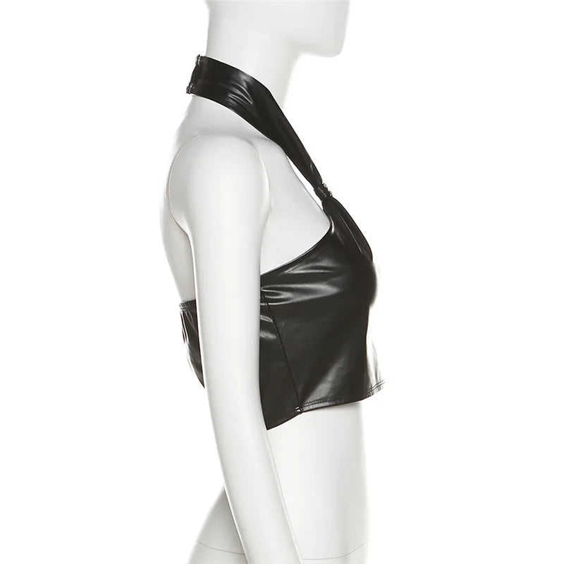 Obsidian Twist Top - Halter Leather Crop