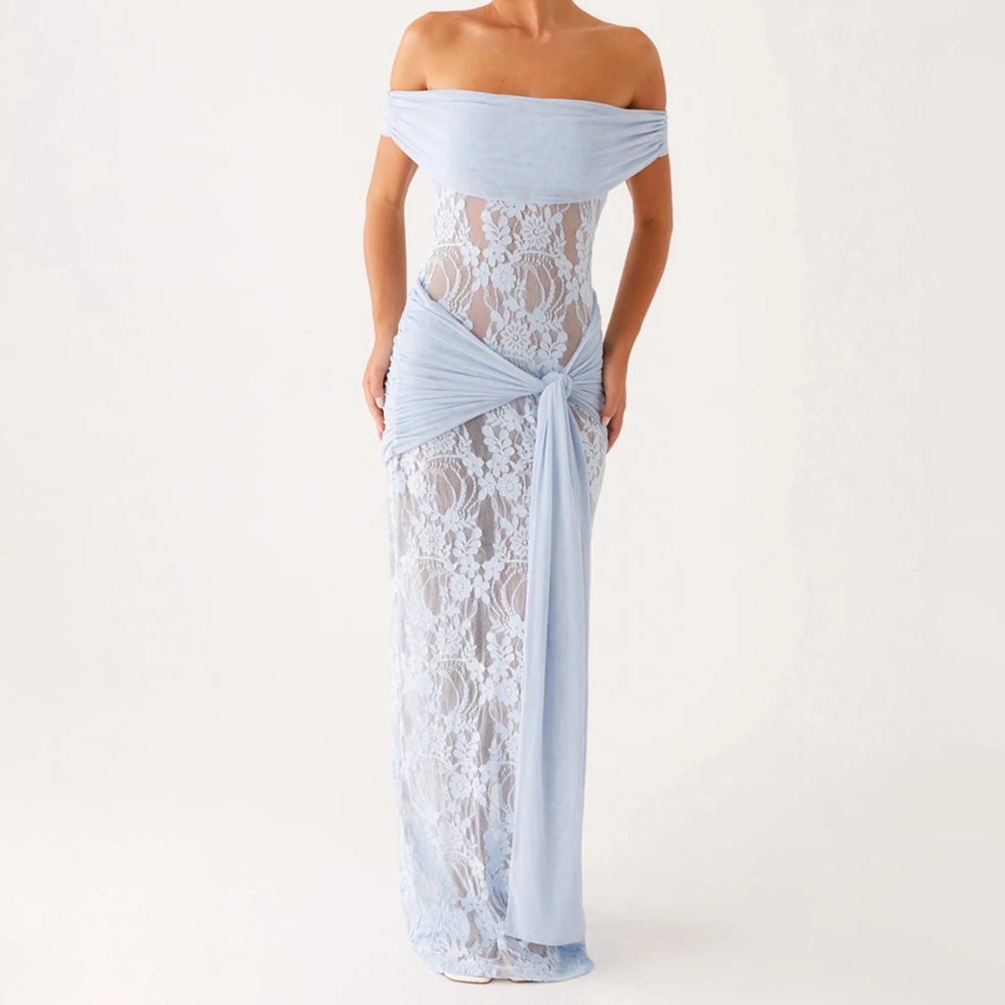 Elegant Off-Shoulder Lace Maxi Dress