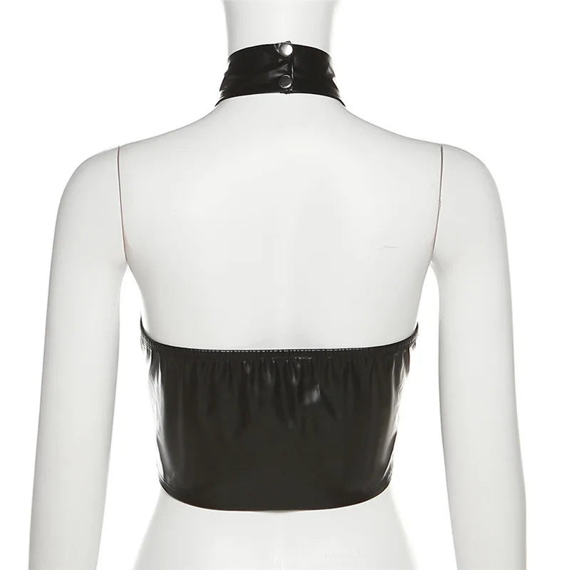 Obsidian Twist Top - Halter Leather Crop