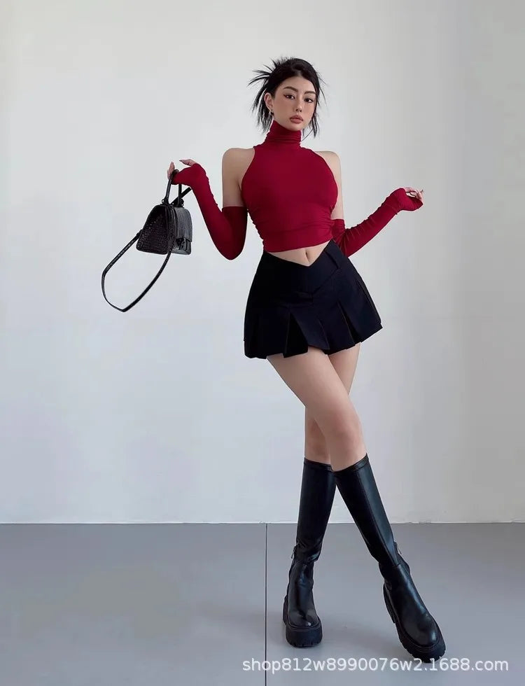 Raven Pleat Skirt - High Waist Mini
