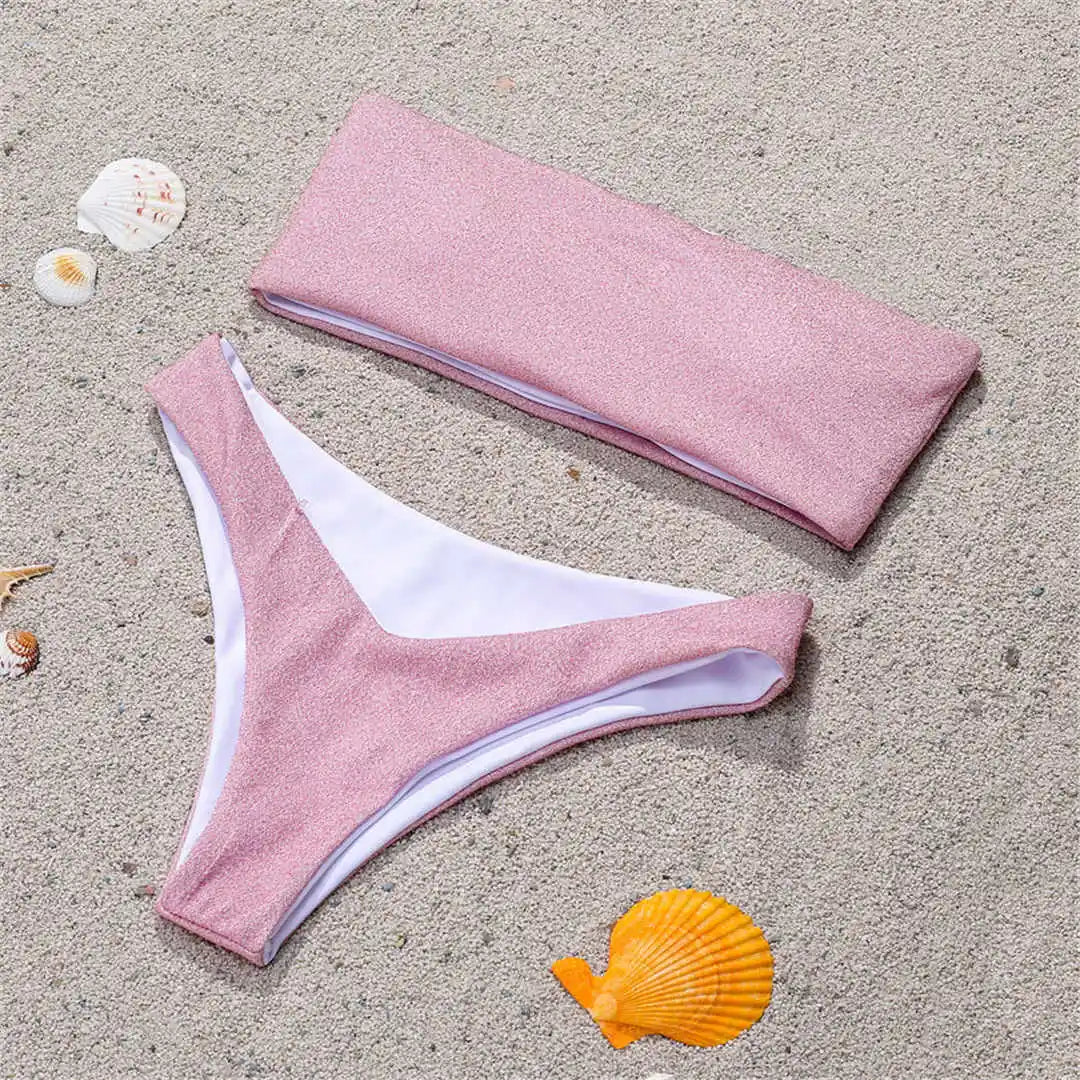 Golden Wave Bikini - Metallic Bandeau Set