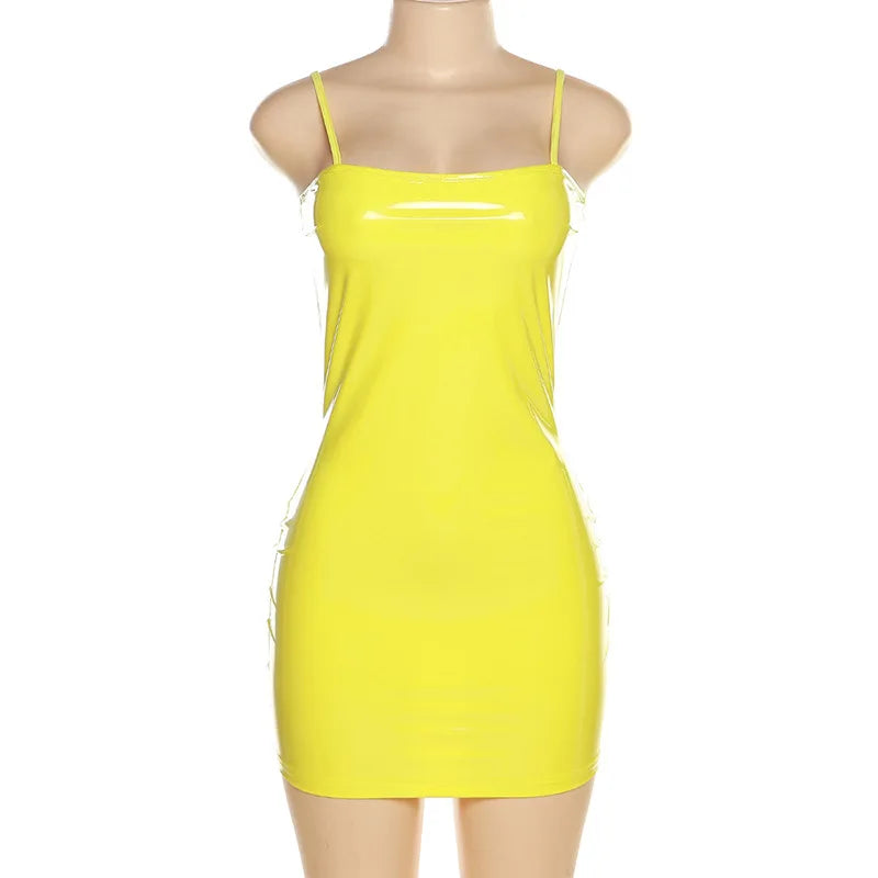 Vibrant Yellow Patent Mini Dress