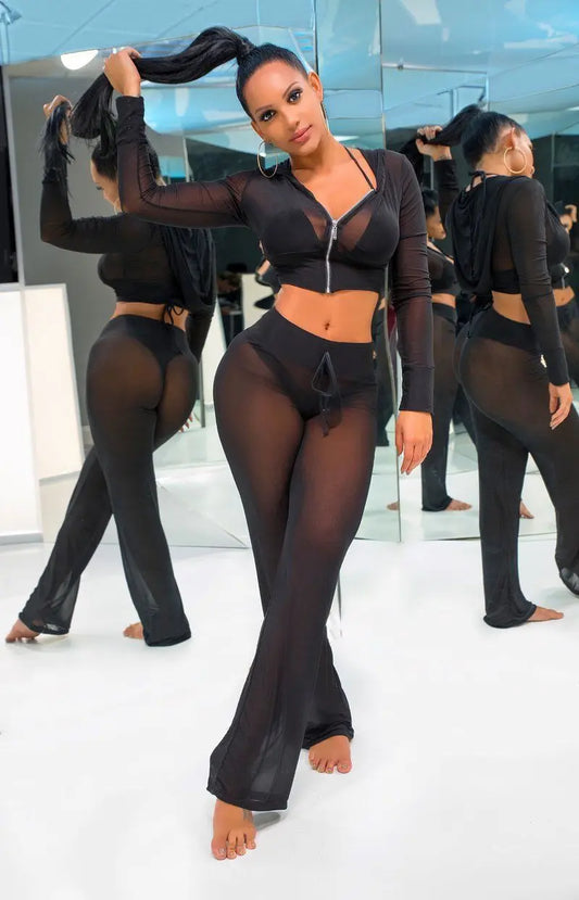 Sheer Seduction Pants - Mesh Drawstring Style