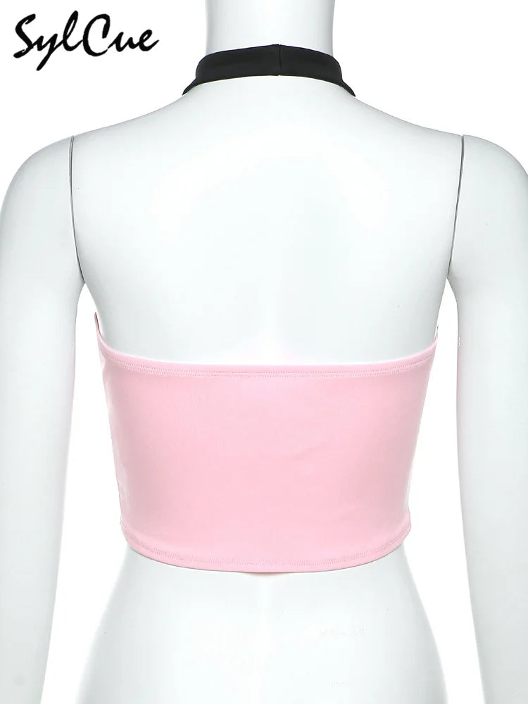 Chic Pink Halter Crop Top