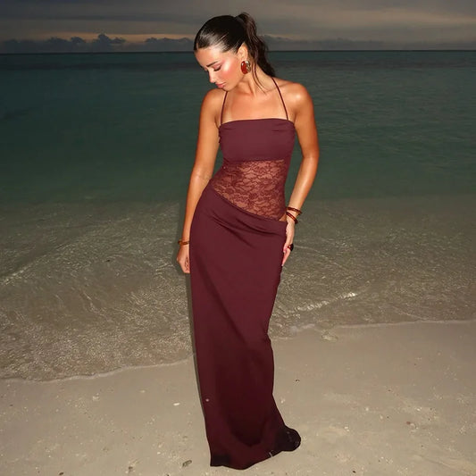 Alluring Burgundy Lace Maxi Dress