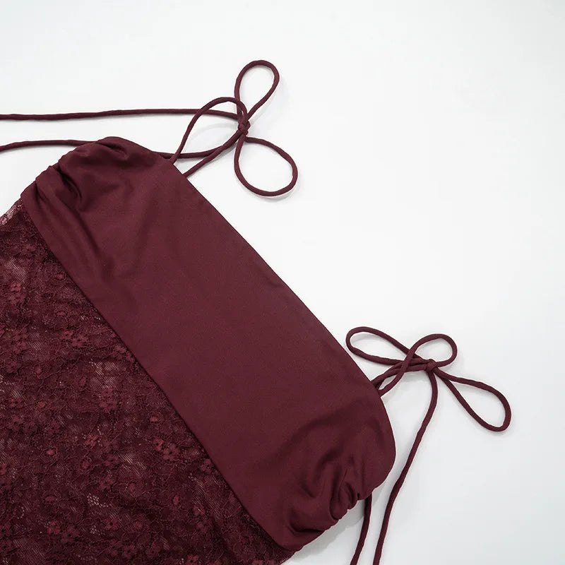 Alluring Burgundy Lace Maxi Dress