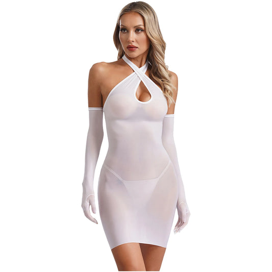Sheer Crisscross Mini Dress
