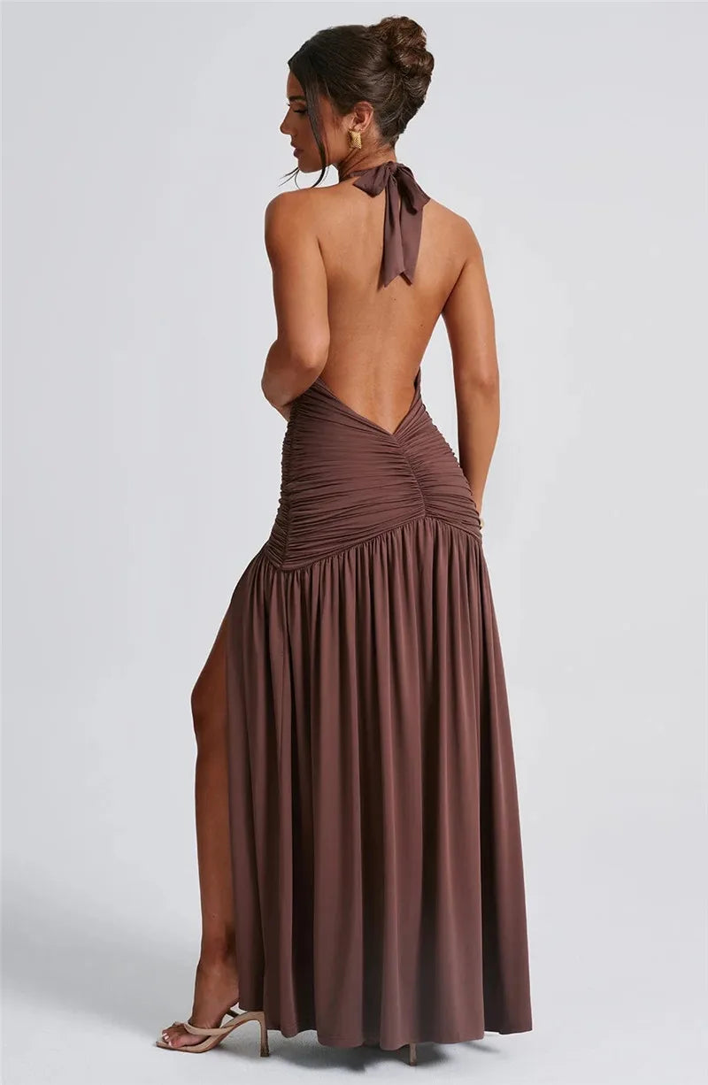 Vixen Slit Gown - Deep V-Neck Maxi
